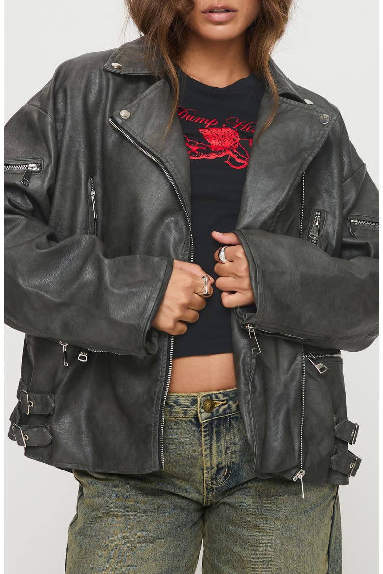 Magnets Faux Leather Jacket, Main, color, WASHED CHARCOAL