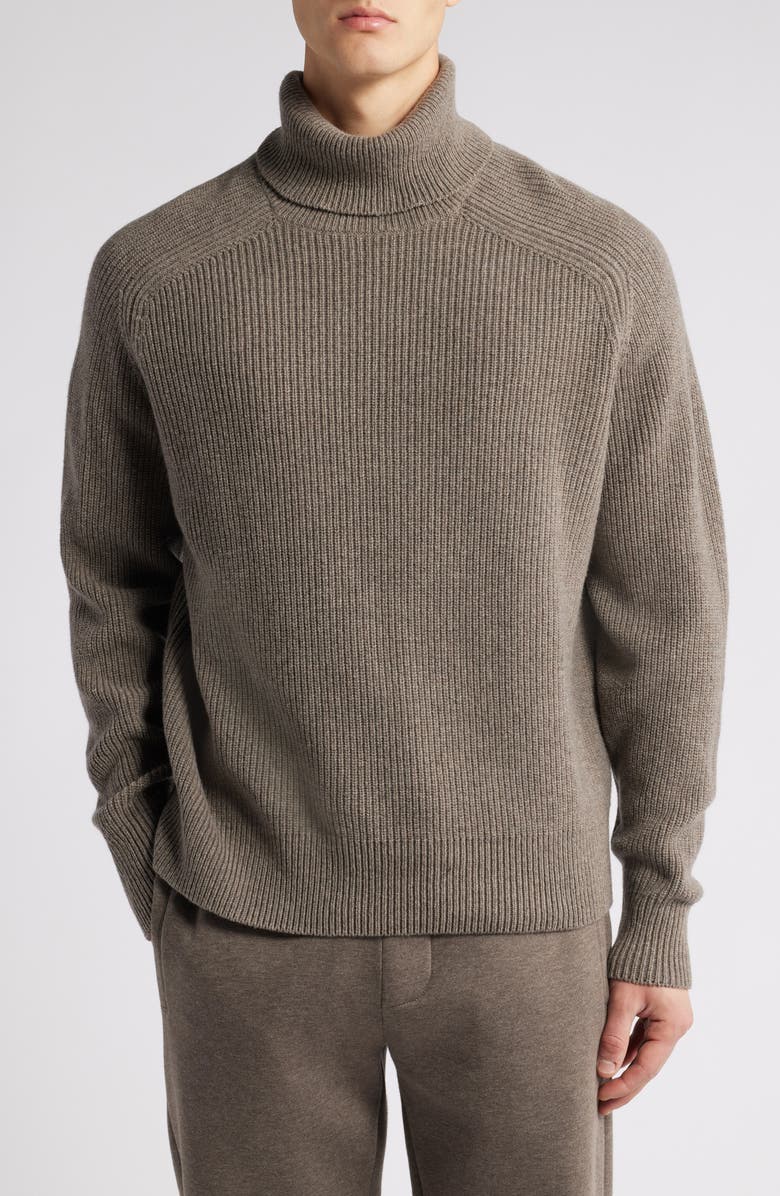BOSS Evento Recycled Wool Turtleneck Sweater, Main, color, Dark Beige