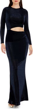 Dress the Population Candace Cutout Metallic Long Sleeve Column Gown