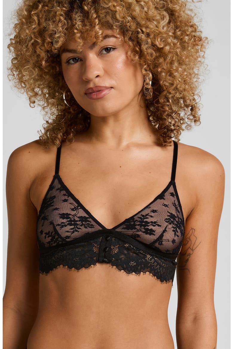Lou Eyelash Lace Triangle Bralette, Alternate, color, CAVIAR