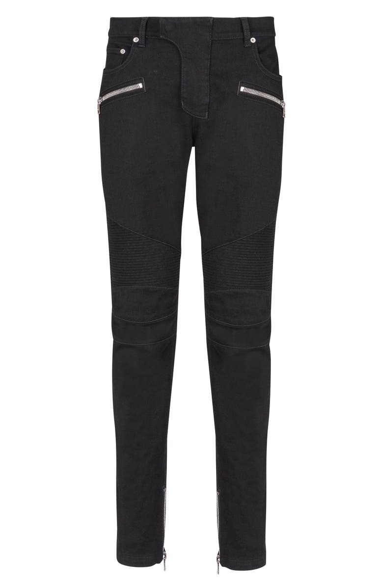 Balmain Denim Biker Pants, Alternate, color, 0Pa Black