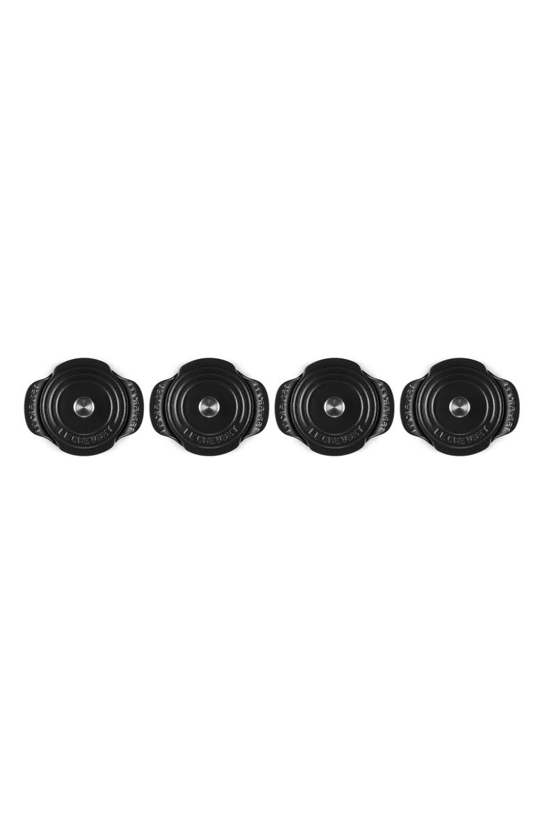 Gourmand Set of 4 1/3-Quart Enamel Cast Iron Cocotte with Lid, Alternate, color, MATTE BLACK