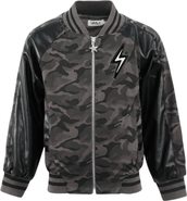 Lola + The Boys Camo Flash Leather Bomber