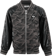 Lola + The Boys Camo Flash Leather Bomber