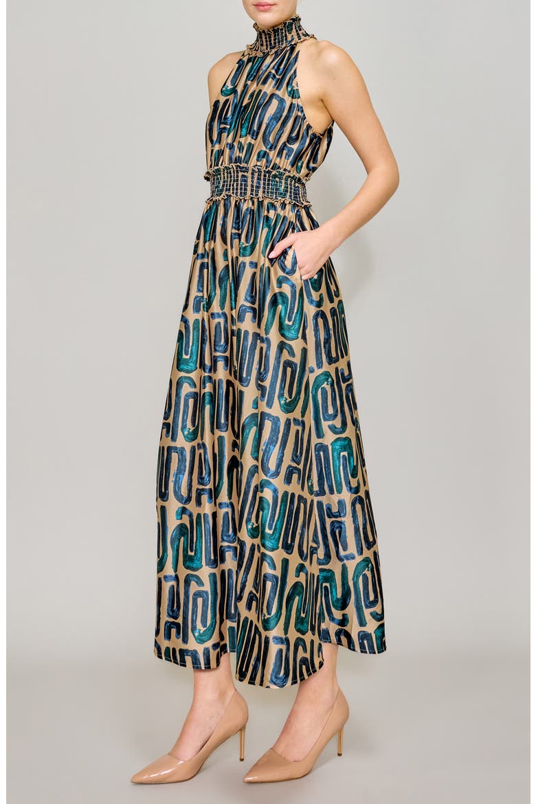 Mock Neck Maxi Dress, Alternate, color, NAVY TAUPE