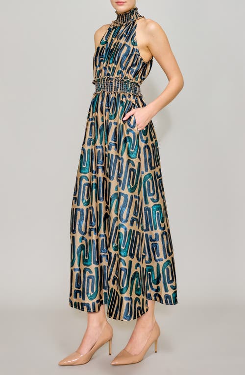 Melloday Mock Neck Maxi Dress In Navy Taupe