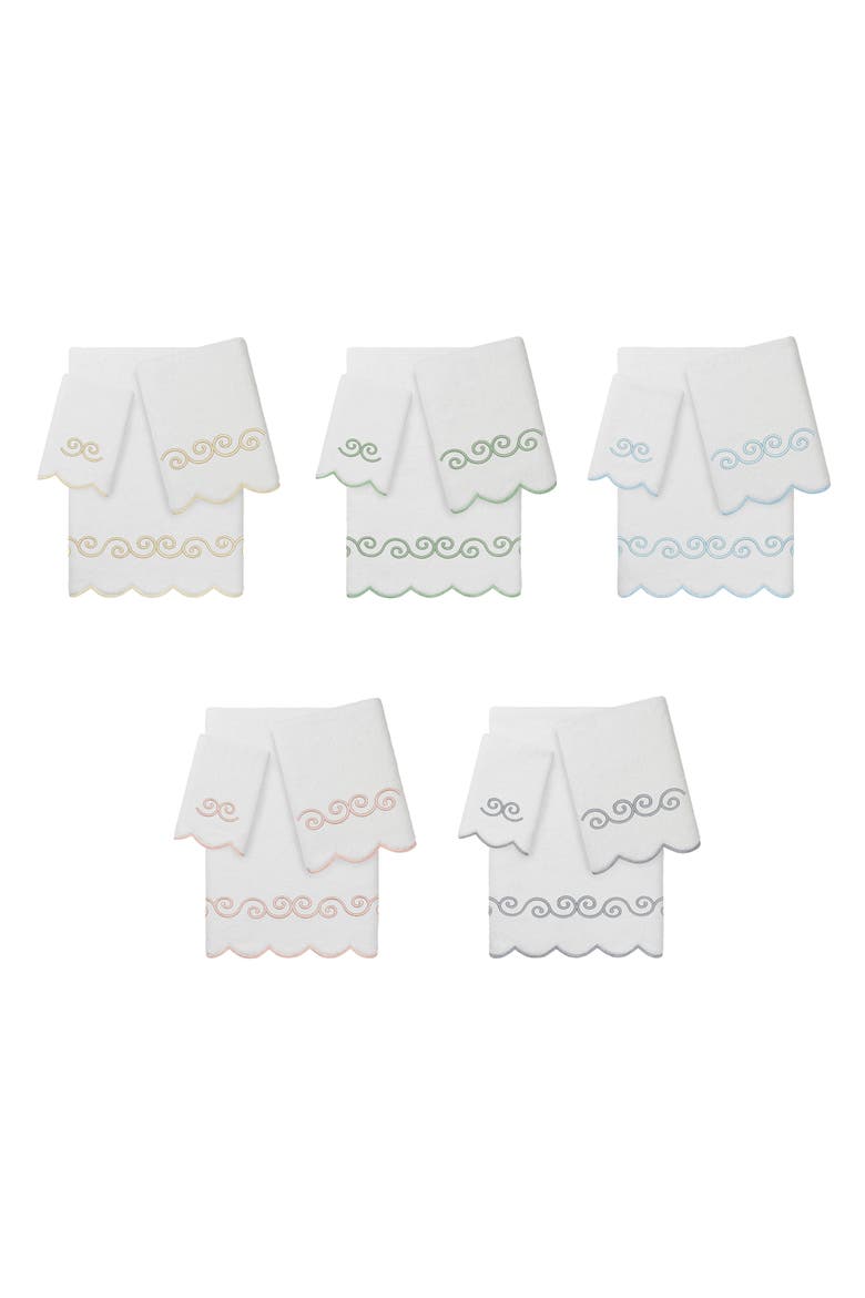 Symmetra Scallop 3-Piece Turkish Cotton Towel Set, Alternate, color, WHITE/ GREEN
