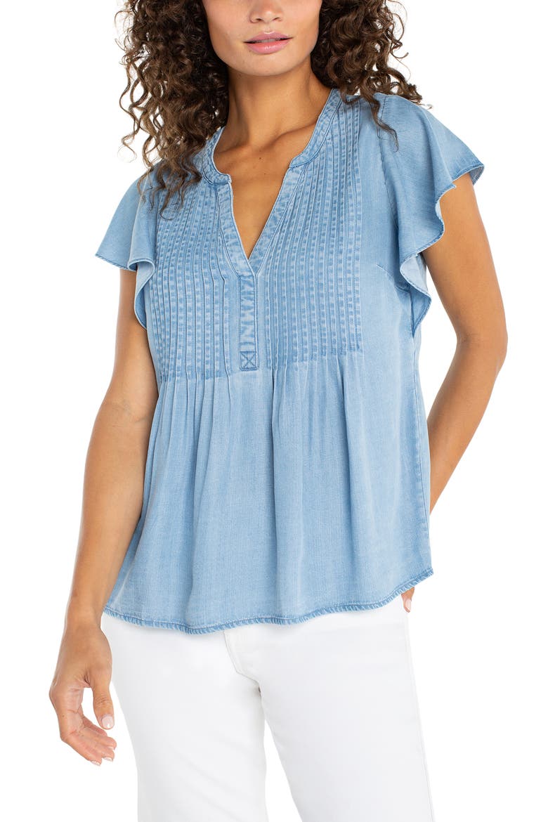Flutter Sleeve Popover Chambray Top, Main, color, MALIBU LIGHT