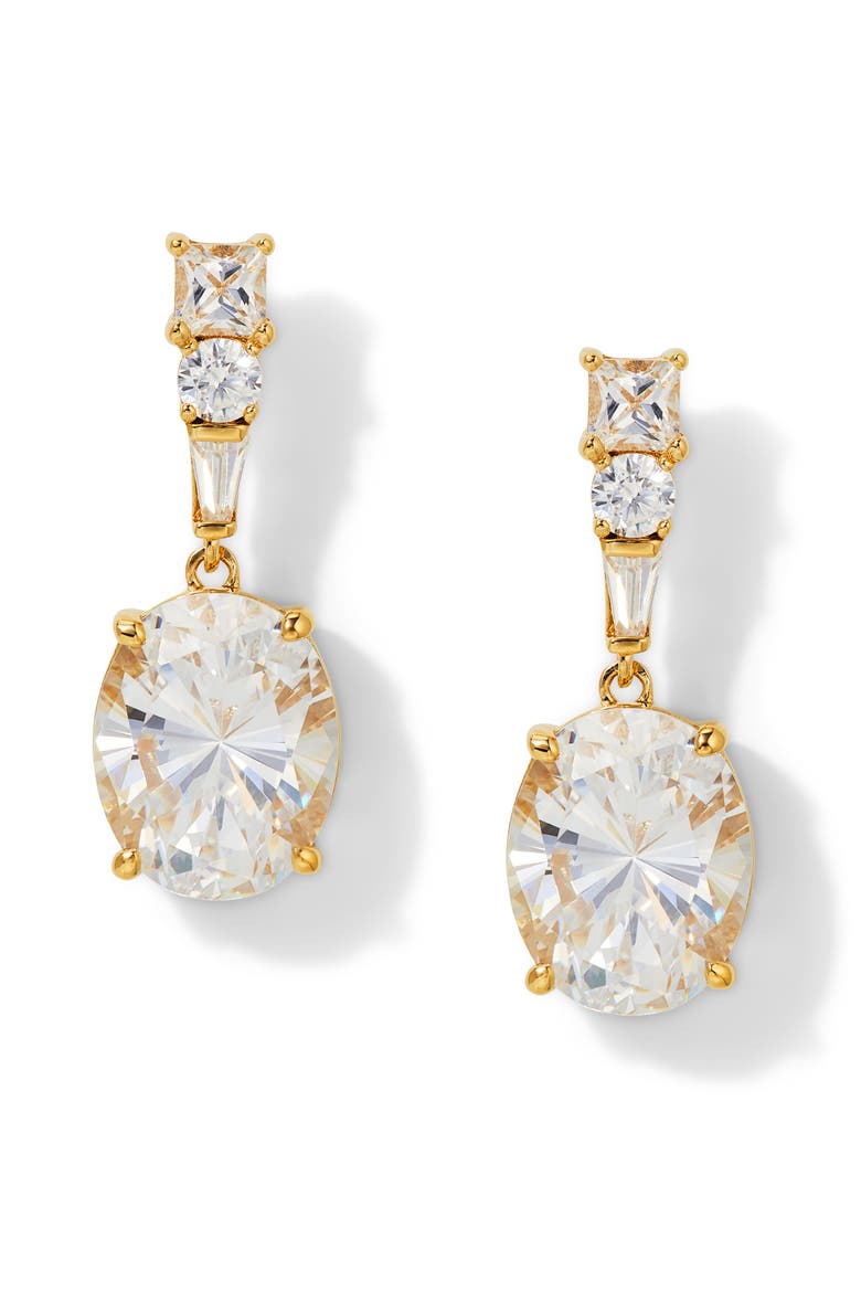 Delphine Oval Cubic Zirconia Drop Earrings, Main, color, GOLD
