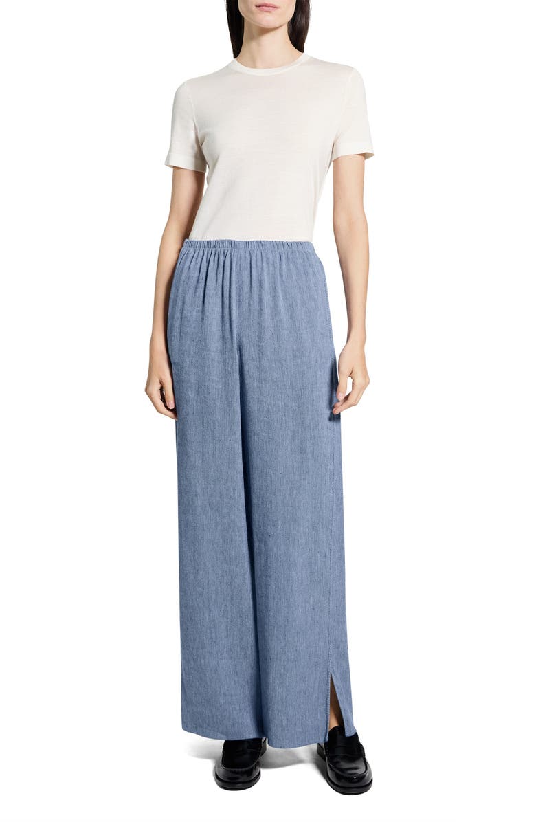 Theory Slit Hem Wide Leg Pants, Alternate, color, Light Denim