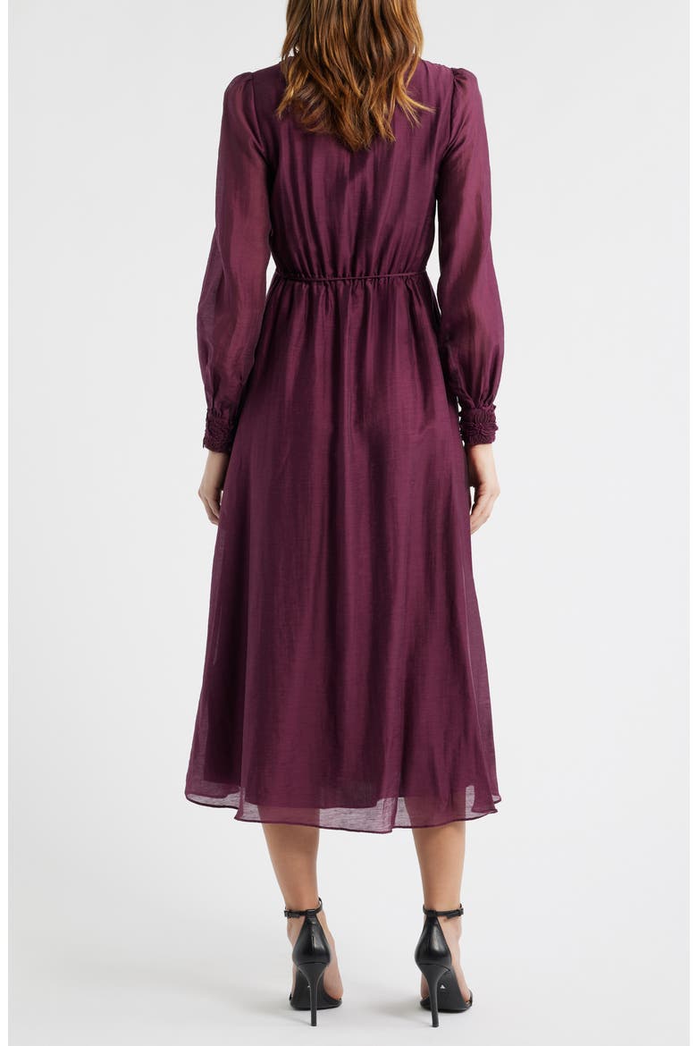 Yasmin Floral Appliqué Long Sleeve Midi Dress, Alternate, color, BERRY
