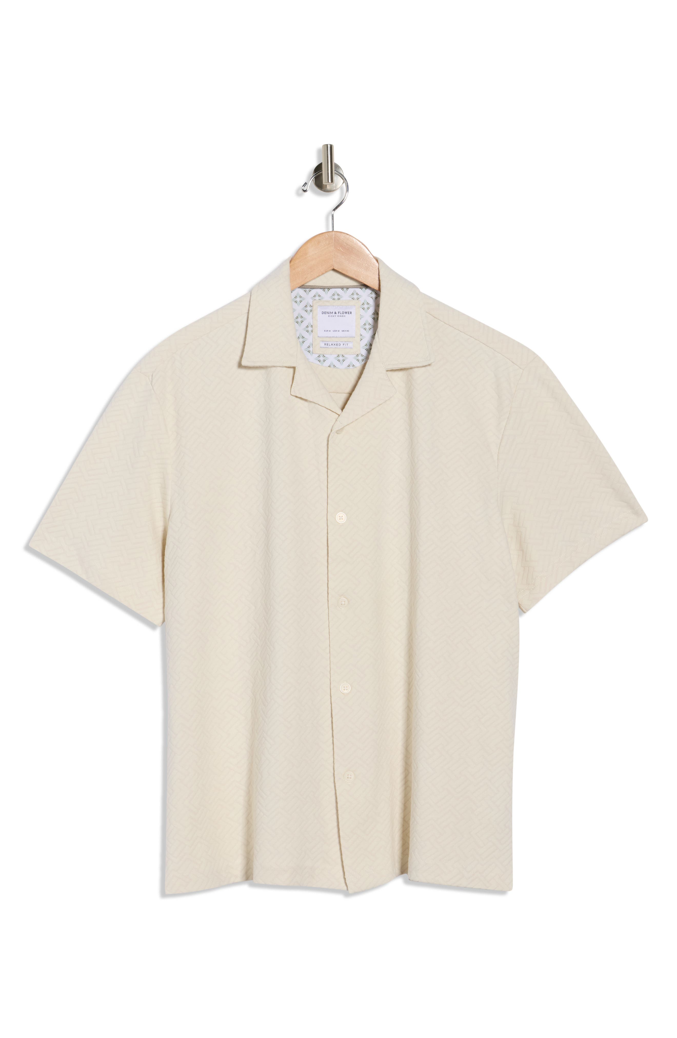 DENIM AND FLOWER Texture Short Sleeve Button-Up Shirt