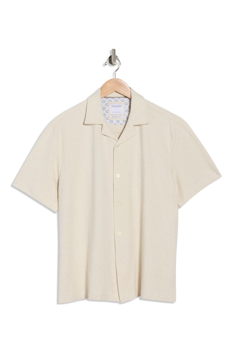 Texture Short Sleeve Button-Up Shirt, Alternate, color, CREAM