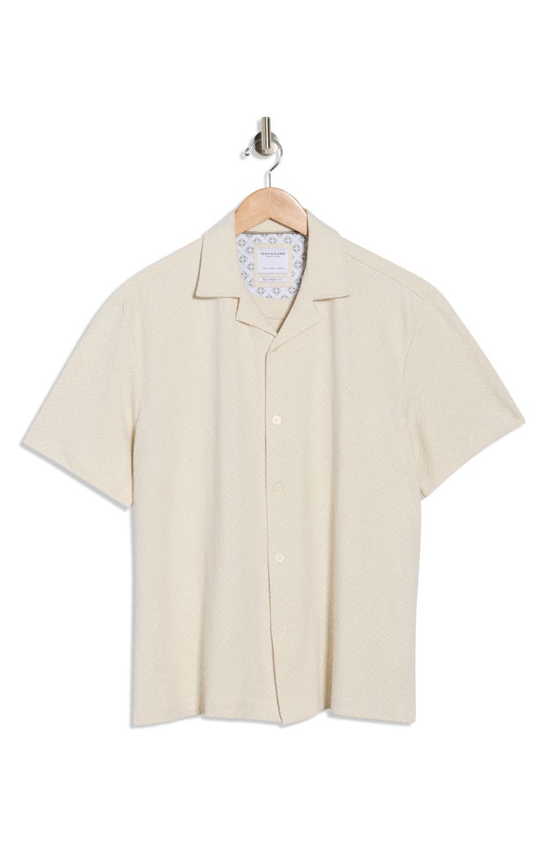 DENIM AND FLOWER Texture Short Sleeve Button-Up Shirt, Main, color, Cream