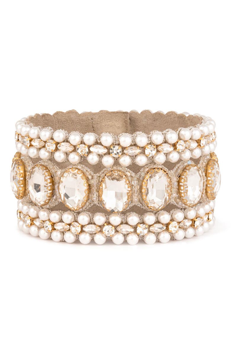 Deepa Gurnani Bess Cuff Bracelet, Main, color, White