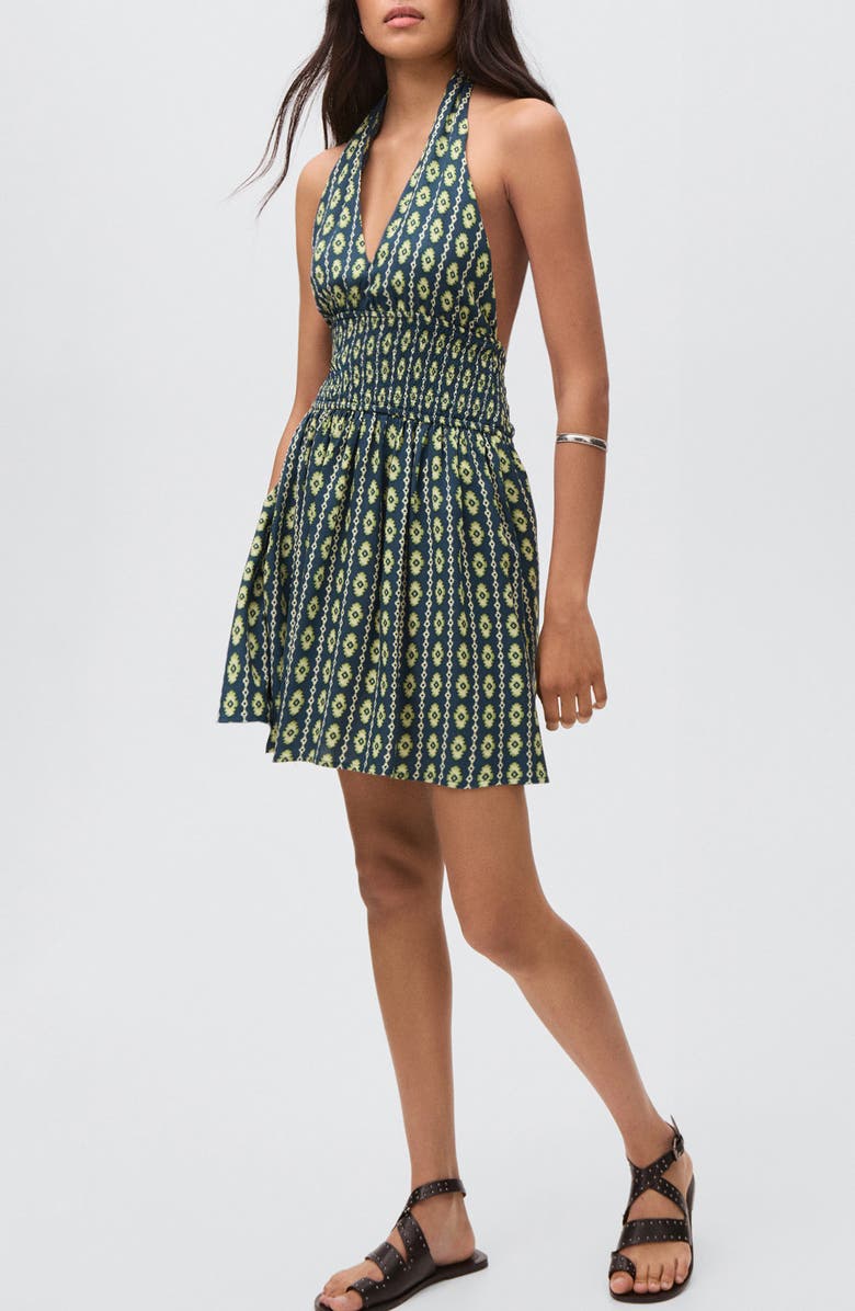 MANGO TEEN Print Halter Dress, Main, color, Navy
