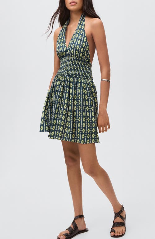 Mango Teen Print Halter Dress In Green