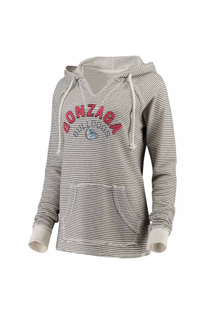 BLUE 84 Women's Blue 84 Cream Gonzaga Bulldogs Striped French Terry V-Neck Hoodie, Alternate, color,