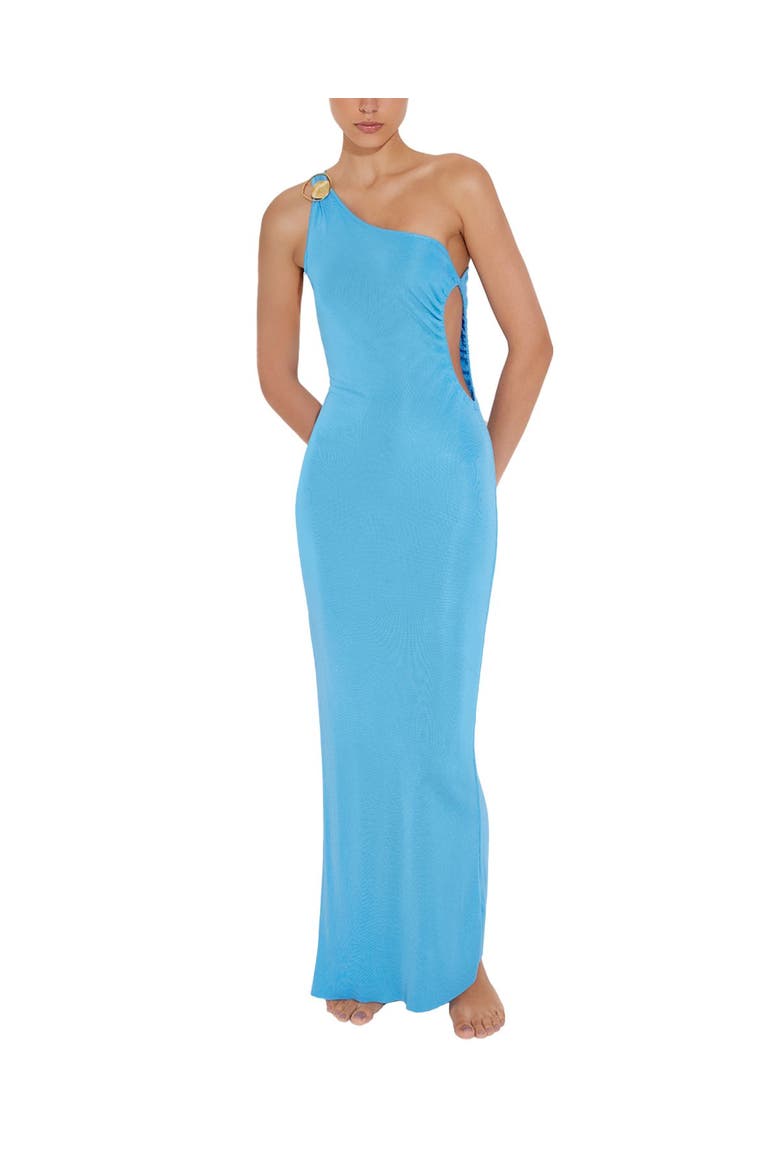 Fewa One-Shoulder Knitted Maxi Dress with Side Cut-Out Detail, Main, color, Blue