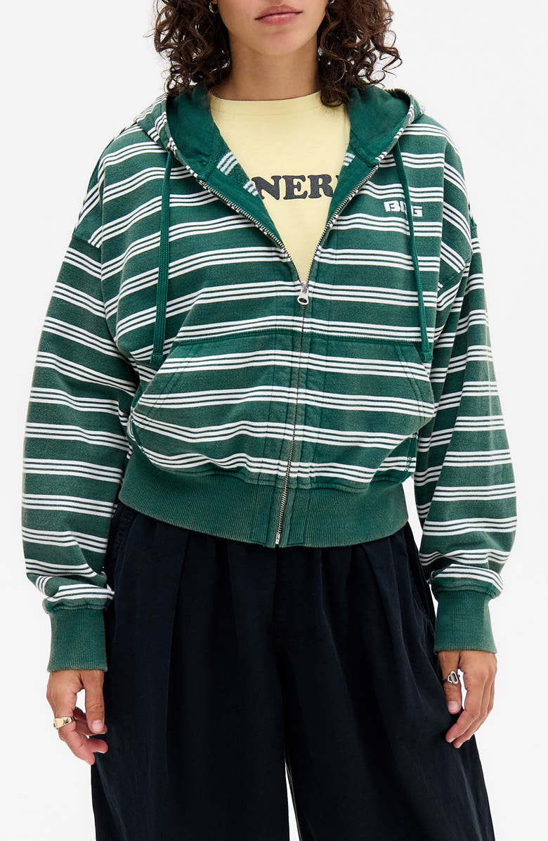 BDG Urban Outfitters Easy Zip Through Stripe Hoodie, Main, color, Green