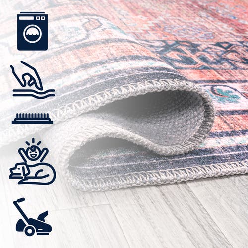 Jonathan Y Dalyan Geometric Medallions Machine-washable Round Area Rug In Terra/navy