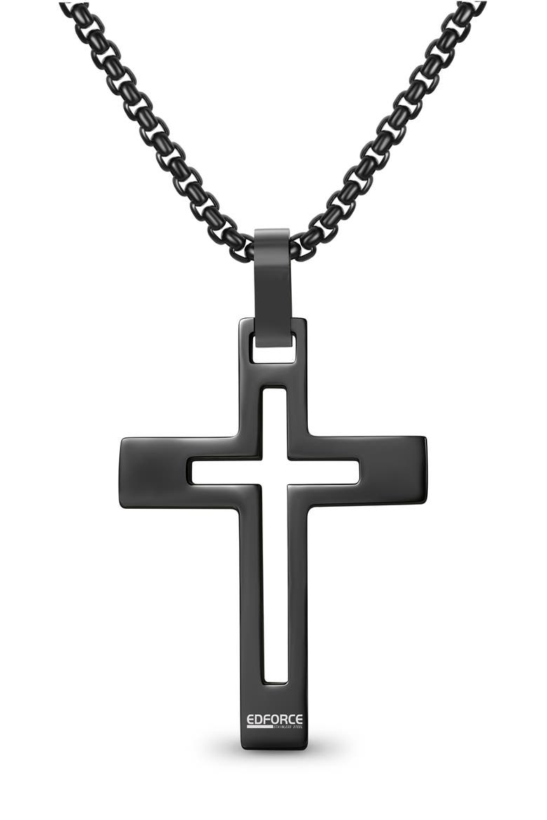 Cut Out Cross Pendant Necklace, Alternate, color, BLACK