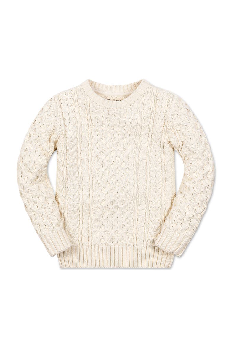 Kids' Organic Long Sleeve Fisherman Cable Pullover Sweater, Main, color, Ivory Fisherman