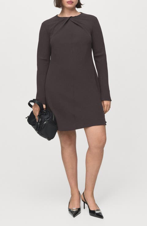Drape Long Sleeve Sheath Dress (Plus)