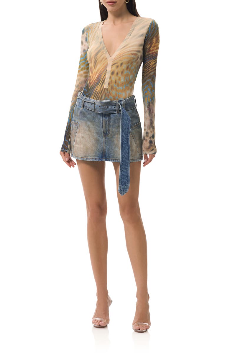 AFRM Harris Printed Mesh Bodysuit, Alternate, color, Fish Scale Swirl