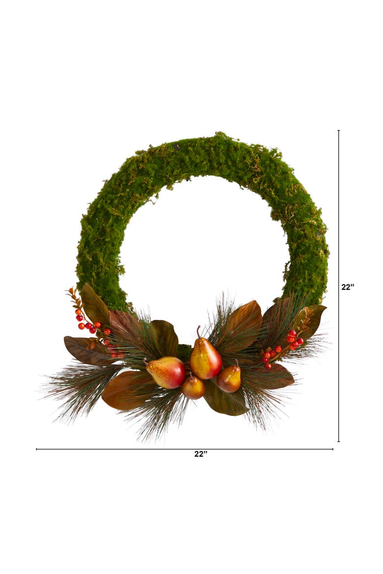 22-in Pear, Magnolia and Moss Artificial Wreath, Alternate, color, Green