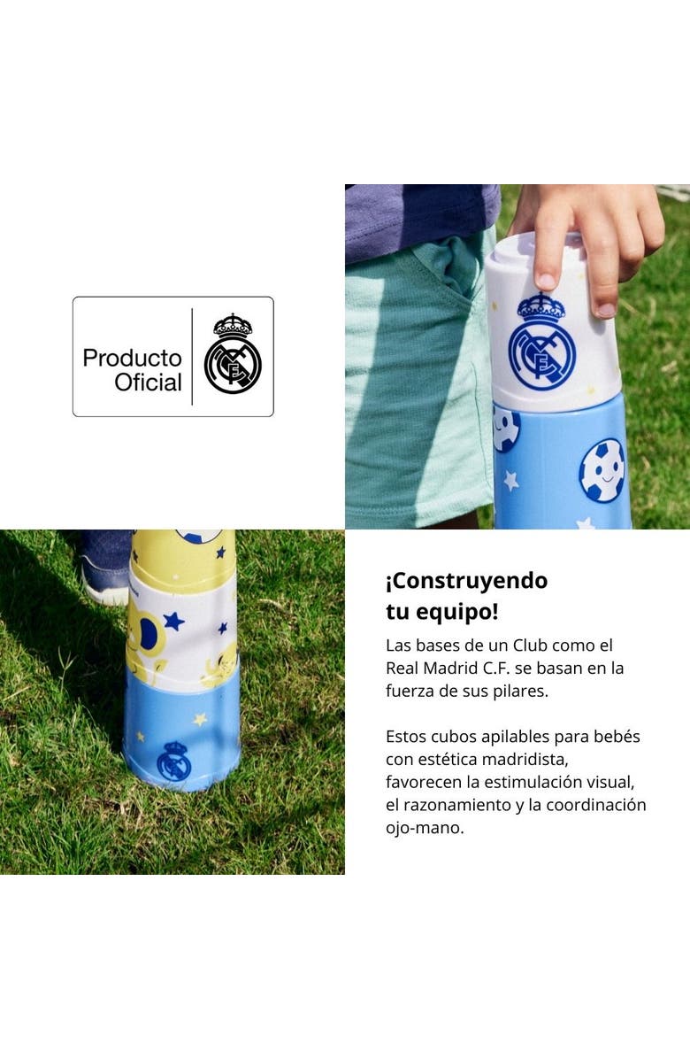 Miniland Real Madrid Soccer Themed Sorting & Stacking Cups Baby Toy, Alternate, color, Blue Multi