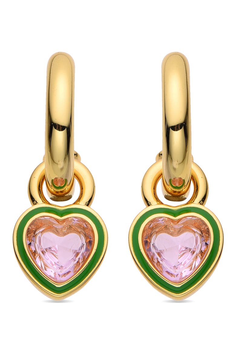 Yasmine Pink Heart Dangle Hoop Earrings, Alternate, color, GOLD
