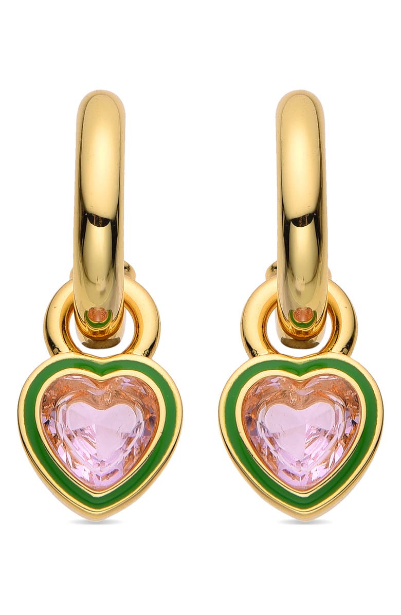 EYE CANDY LOS ANGELES Yasmine Pink Heart Dangle Hoop Earrings, Alternate, color, Gold