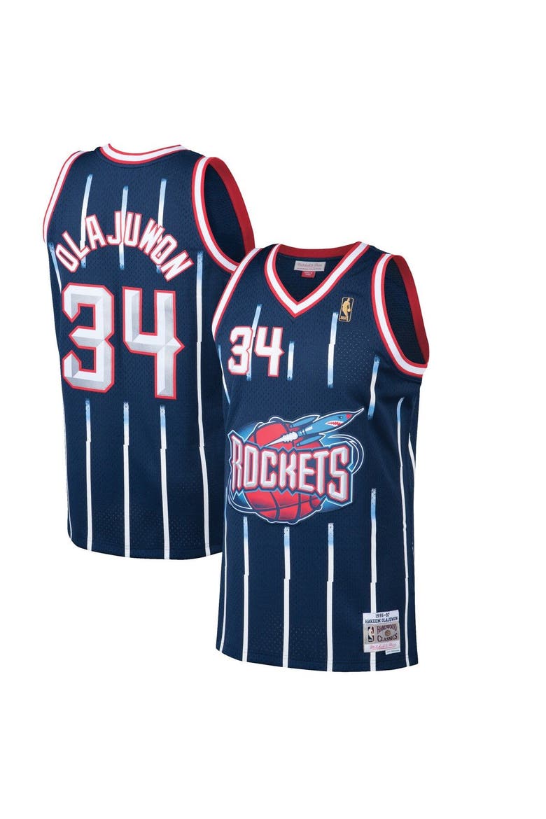 Men's Mitchell & Ness Hakeem Olajuwon Navy Houston Rockets 1996/97 Hardwood Classics Swingman Jersey, Main, color, Navy