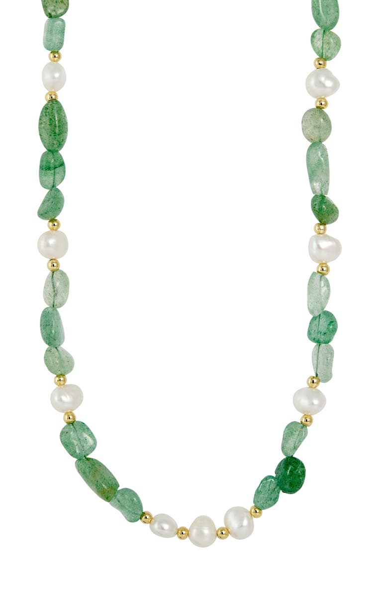 SAVVY CIE JEWELS Tumbled Crystal & Cultured Freshwater Pearl Beaded Necklace, Main, color, Gold