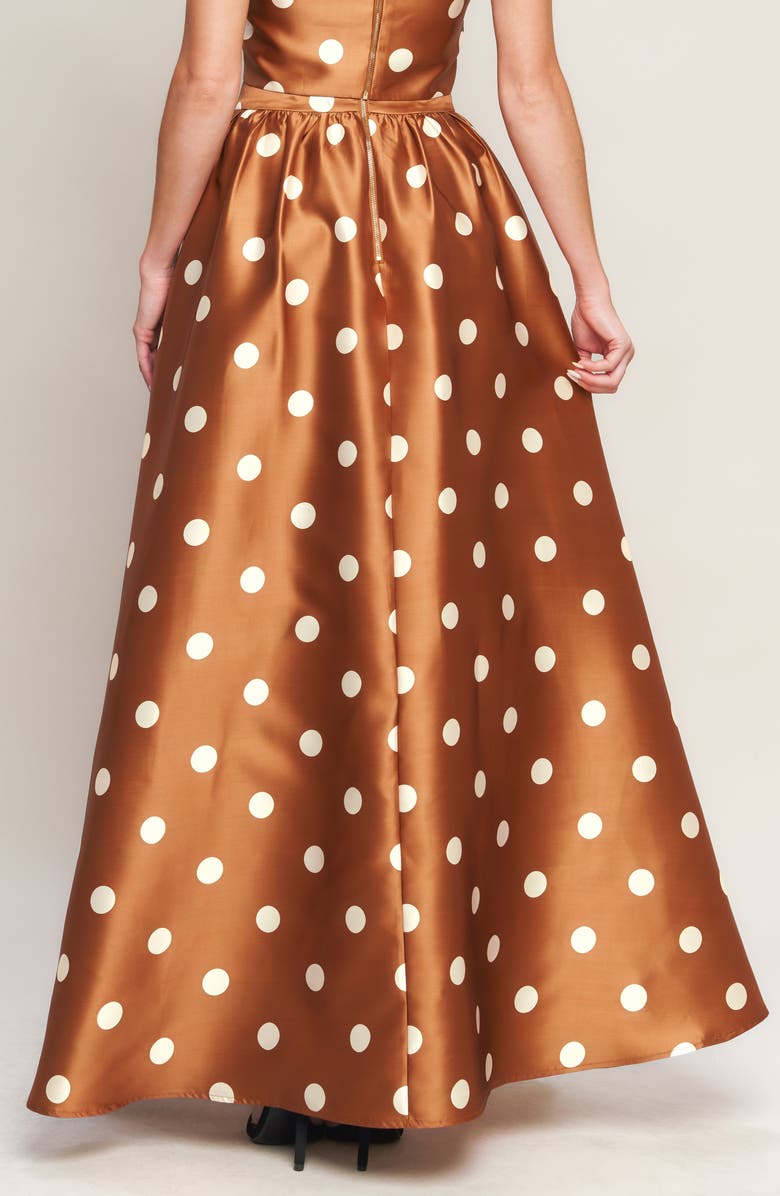 FLYING TOMATO Polka Dot Satin Maxi Skirt, Alternate, color, Caramel