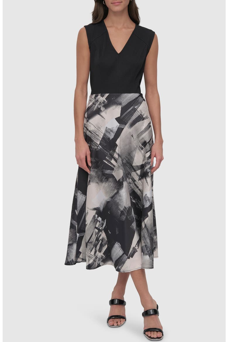Mixed Media Dress, Main, color, BLACK SKYLINE