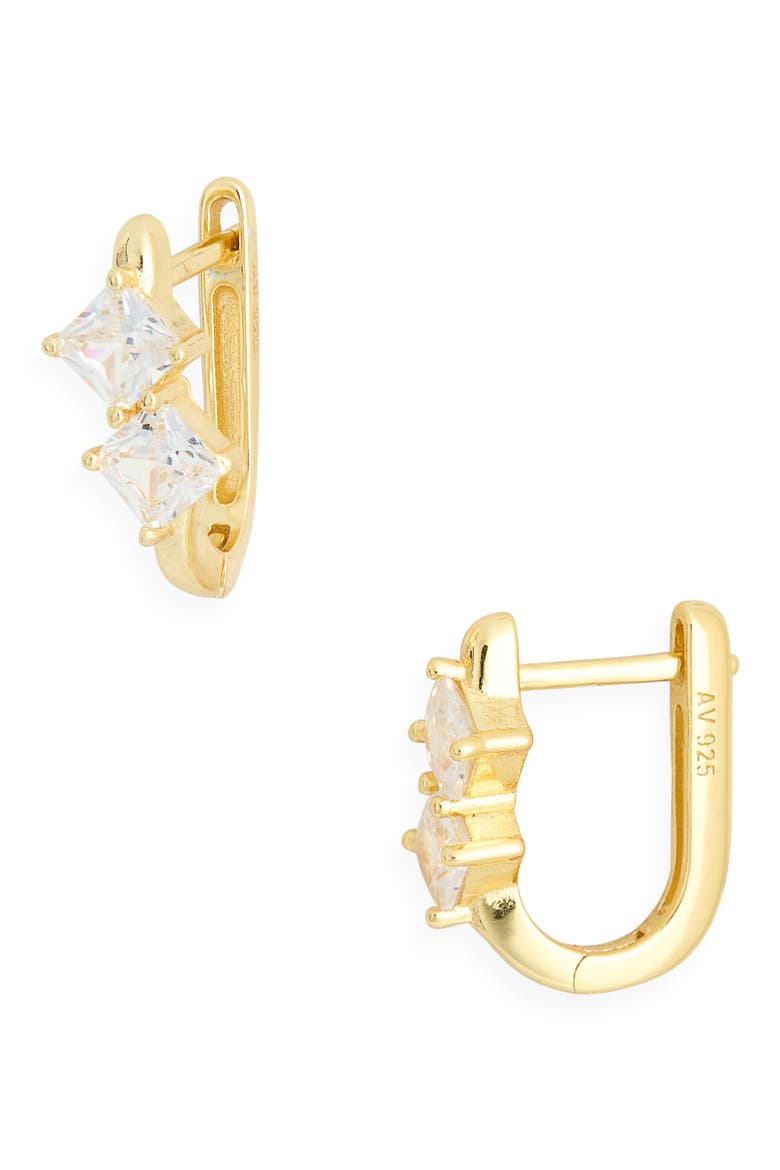 Princess Cut Cubic Zirconia Huggie Hoop Earrings, Main, color, GOLD