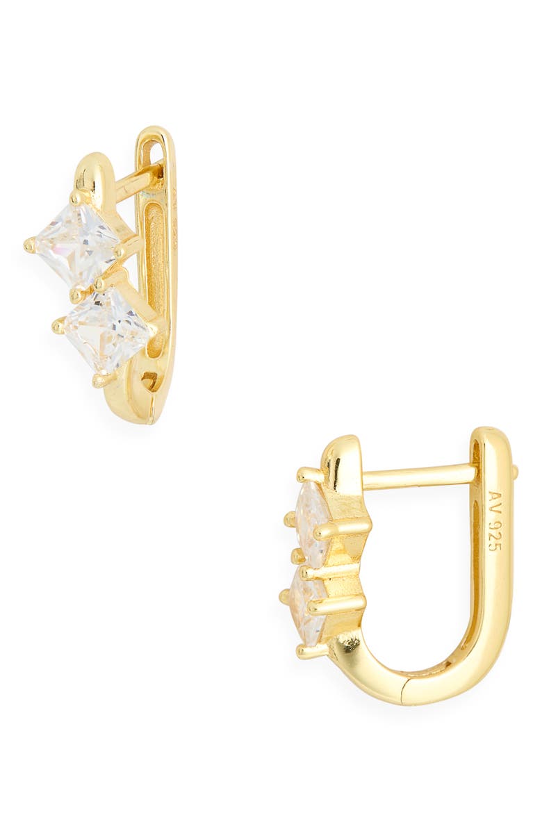 ARGENTO VIVO Princess Cut Cubic Zirconia Huggie Hoop Earrings, Main, color, Gold