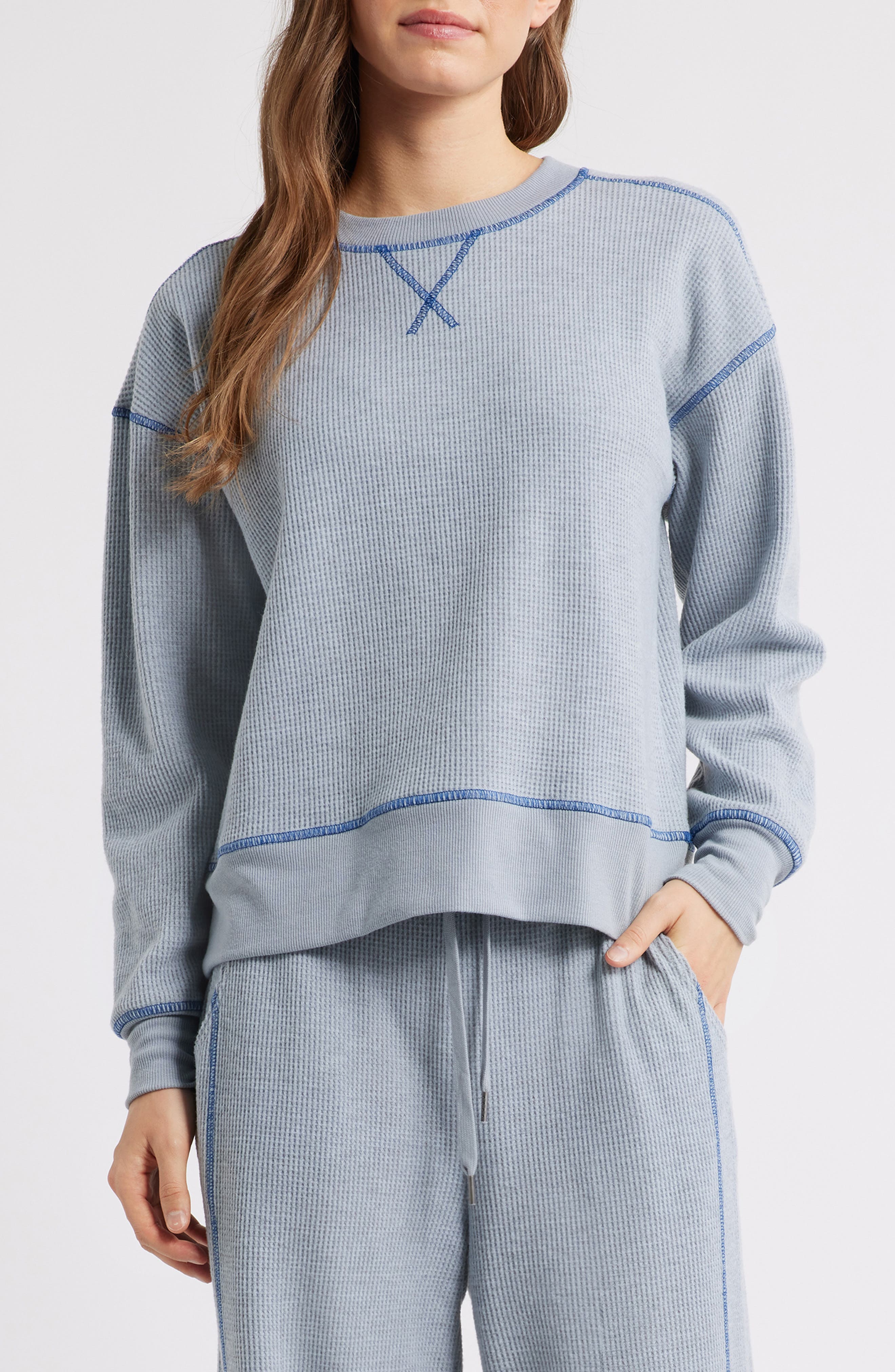 CITY BLUES Contrast Stitch Waffle Knit Sweatshirt