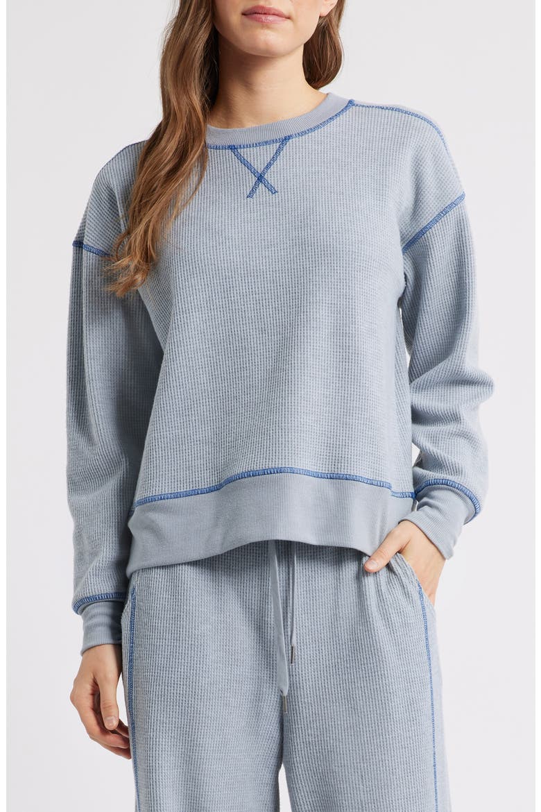 Contrast Stitch Waffle Knit Sweatshirt, Main, color, HEATHER GREY