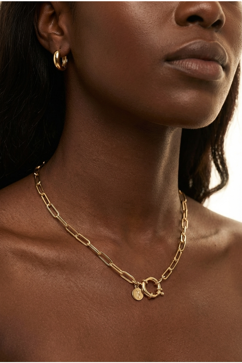 Water Resistant 18K Gold Plated Paper Clip Chain Necklace, Alternate, color, Metallic Gold
