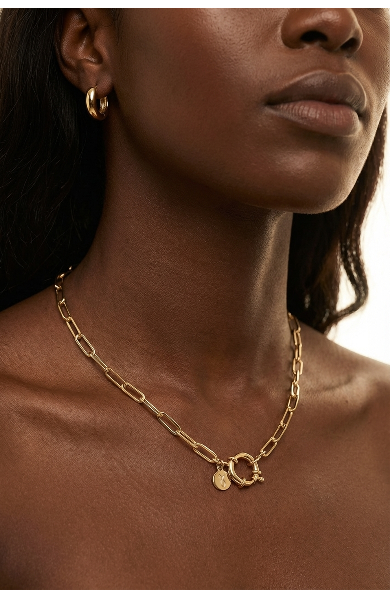 Joey Baby 18K Gold Plated Chain Necklace And Huggie Earring Set, Alternate, color, Metallic Gold