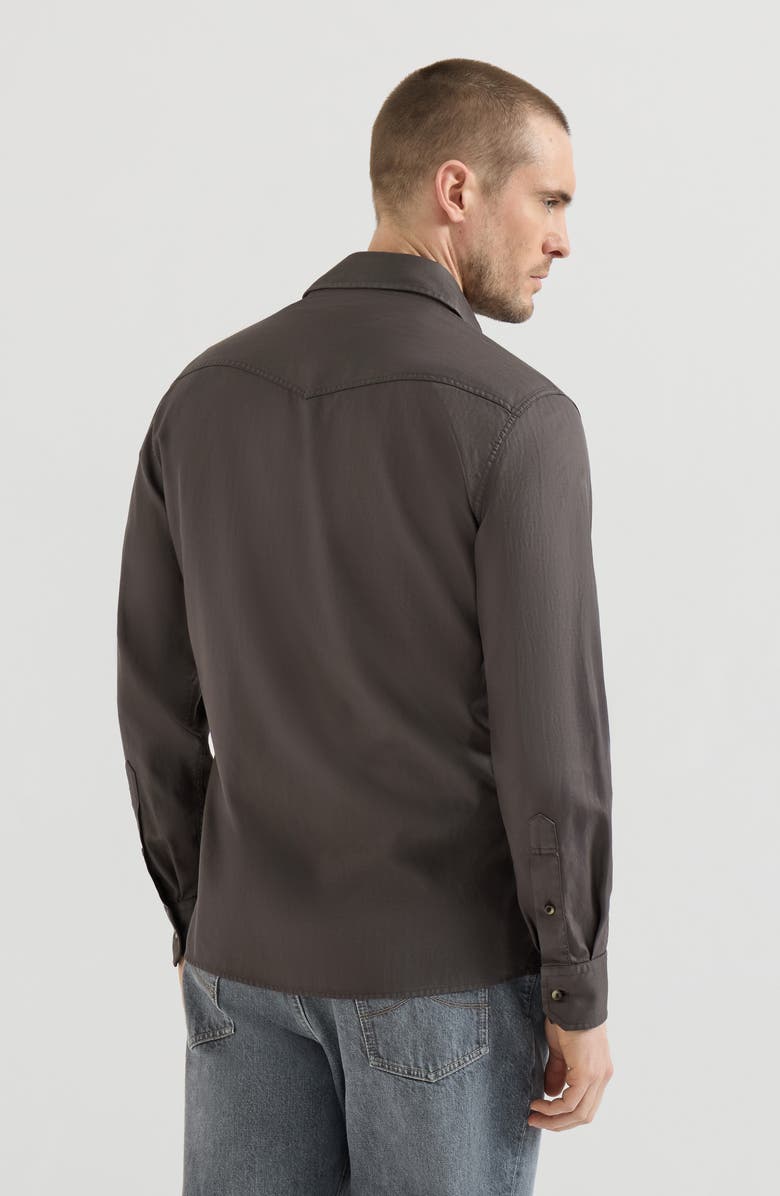 Brunello Cucinelli Garment-dyed chevron shirt, Alternate, color, Brown