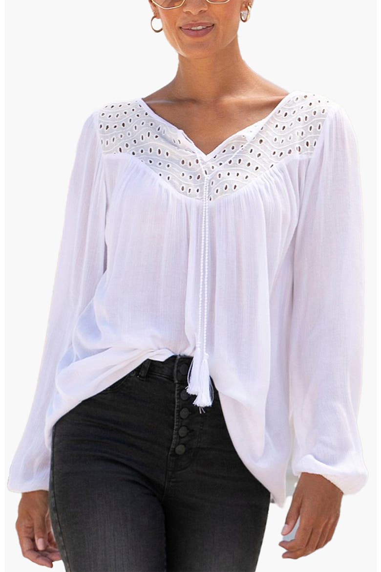 Boho Eyelet Blouse, Main, color, White