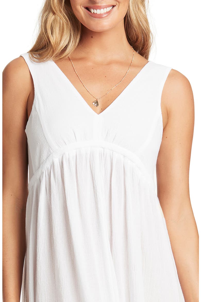 Crinkle Drawstring Waist Cotton Cover-Up Maxi Dress, Alternate, color, WHITE