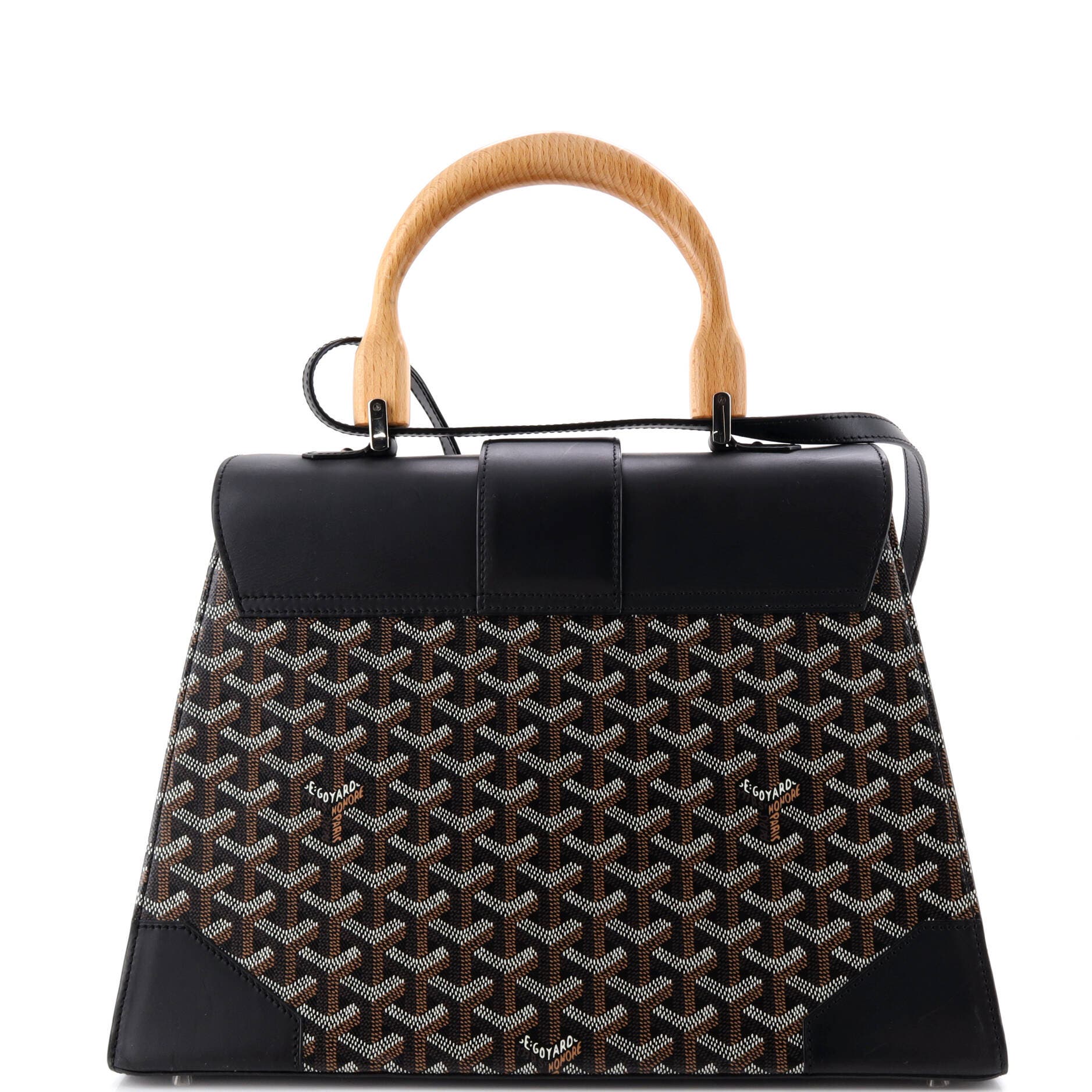 Pre-Owned Goyard Saigon Top Handle Bag Coated Canvas with Leather MM, Alternate, color, Black