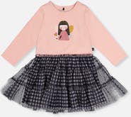 Deux par Deux Bi-Material Fairy Detail Gingham Mesh Dress