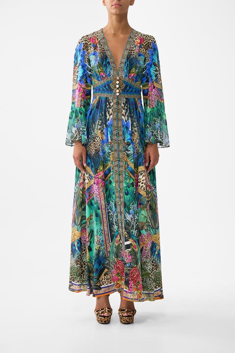 Shaped Waistband Dress With Ruffle Sleeve