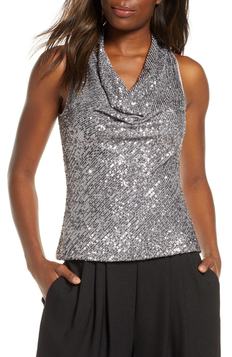 Eliza J Sequin Cowl Neck Top, Main, color, 